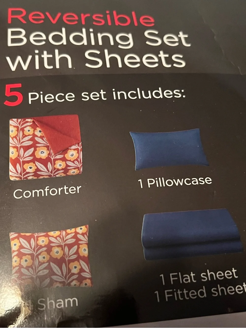 Home Expressions Reversible Red Floral Comforter Set with Navy Accents